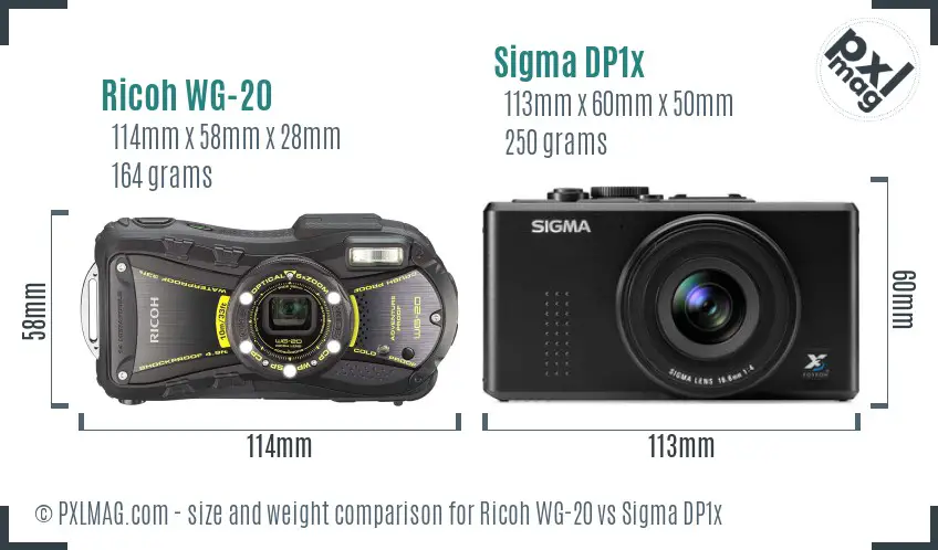 Ricoh WG-20 vs Sigma DP1x size comparison