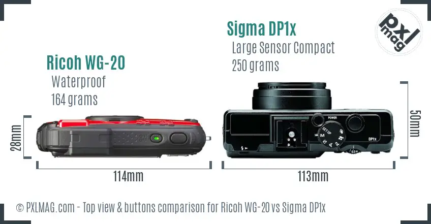Ricoh WG-20 vs Sigma DP1x top view buttons comparison