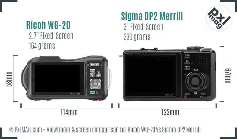 Ricoh WG-20 vs Sigma DP2 Merrill Screen and Viewfinder comparison