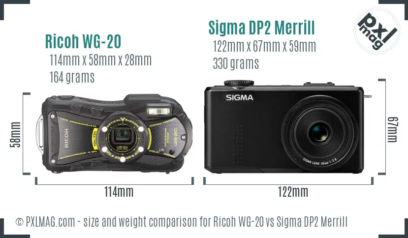 Ricoh WG-20 vs Sigma DP2 Merrill size comparison