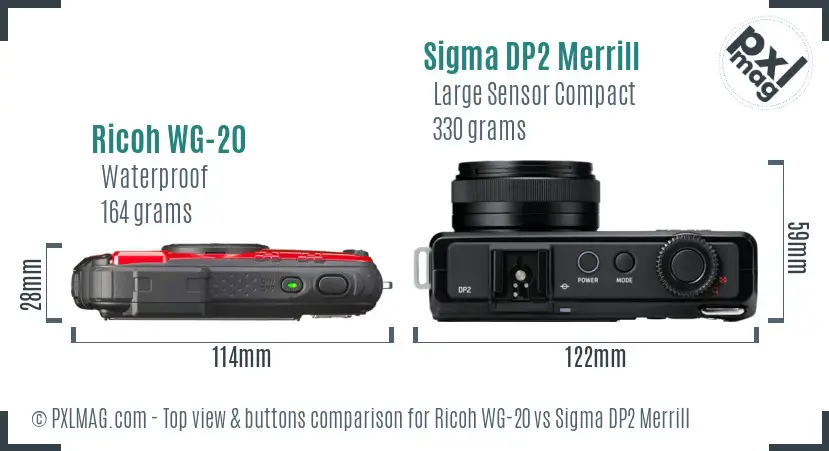 Ricoh WG-20 vs Sigma DP2 Merrill top view buttons comparison