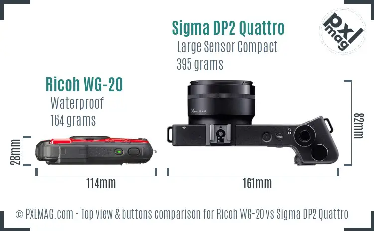 Ricoh WG-20 vs Sigma DP2 Quattro top view buttons comparison