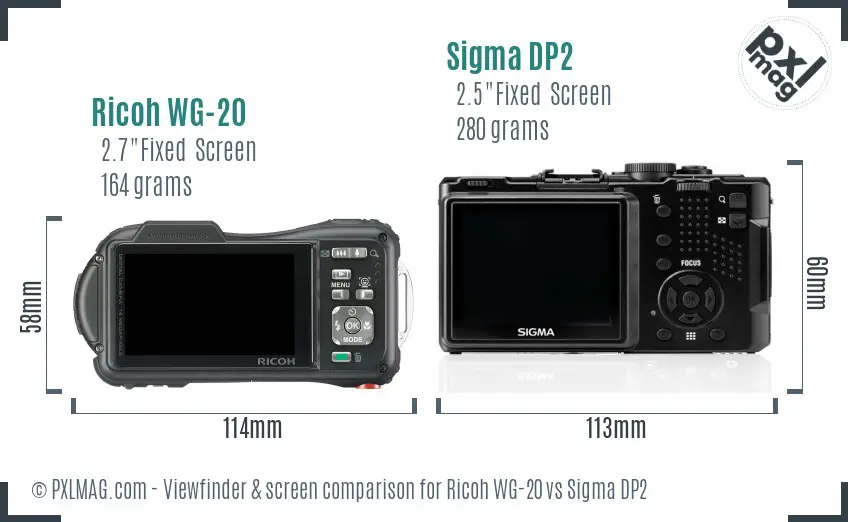 Ricoh WG-20 vs Sigma DP2 Screen and Viewfinder comparison