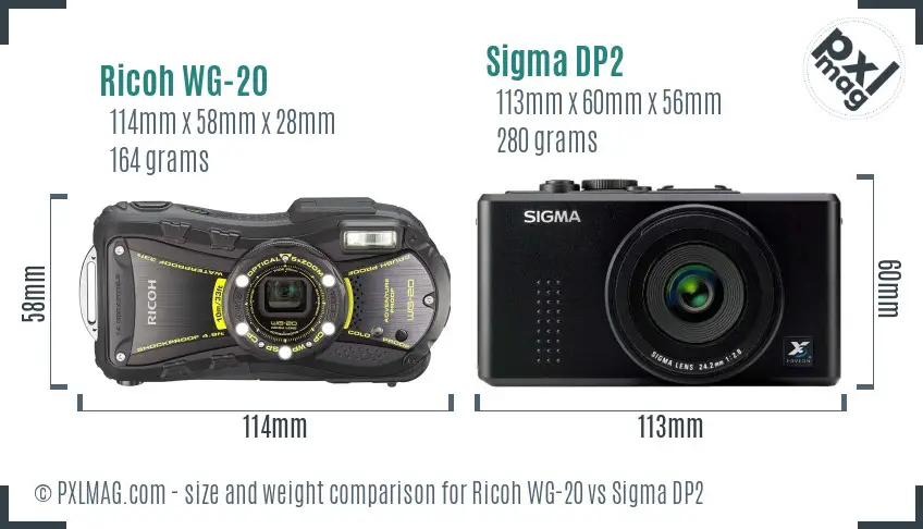 Ricoh WG-20 vs Sigma DP2 size comparison