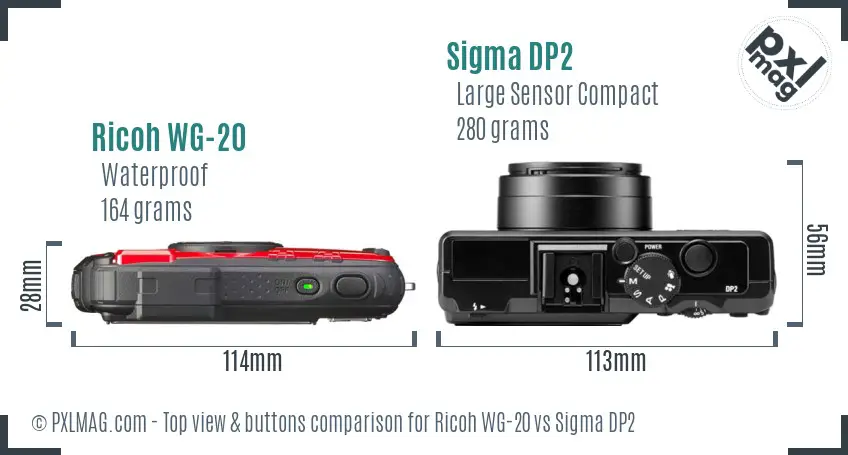 Ricoh WG-20 vs Sigma DP2 top view buttons comparison