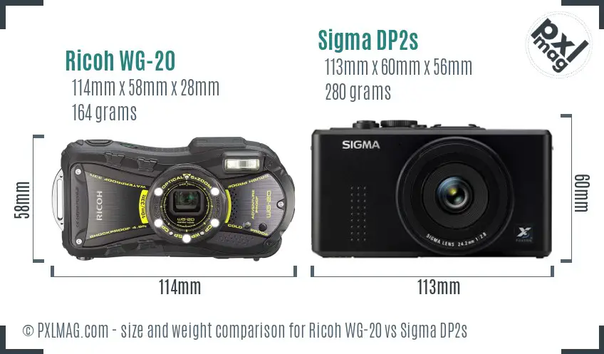 Ricoh WG-20 vs Sigma DP2s size comparison