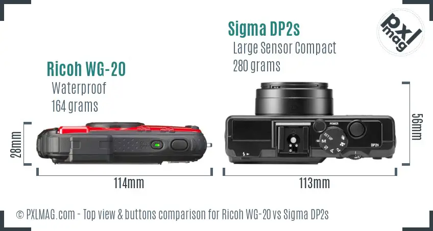 Ricoh WG-20 vs Sigma DP2s top view buttons comparison
