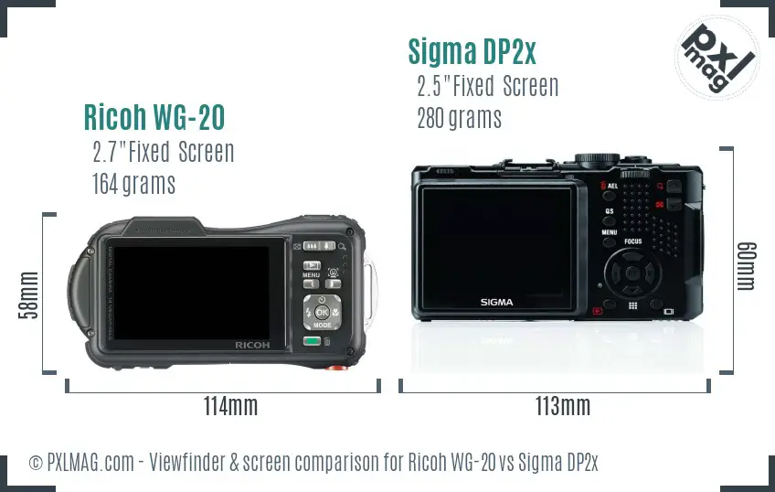 Ricoh WG-20 vs Sigma DP2x Screen and Viewfinder comparison