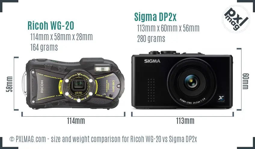 Ricoh WG-20 vs Sigma DP2x size comparison