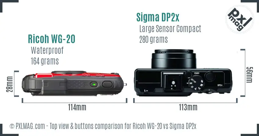 Ricoh WG-20 vs Sigma DP2x top view buttons comparison