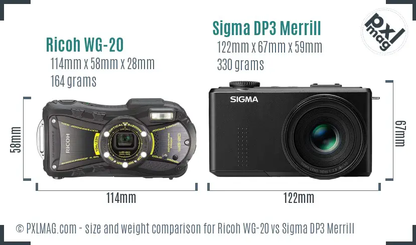 Ricoh WG-20 vs Sigma DP3 Merrill size comparison
