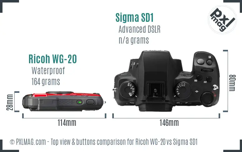 Ricoh WG-20 vs Sigma SD1 top view buttons comparison