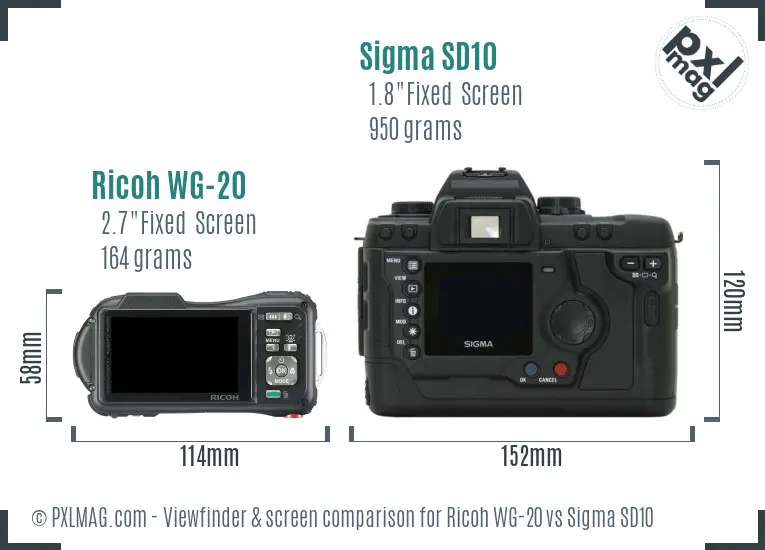 Ricoh WG-20 vs Sigma SD10 Screen and Viewfinder comparison