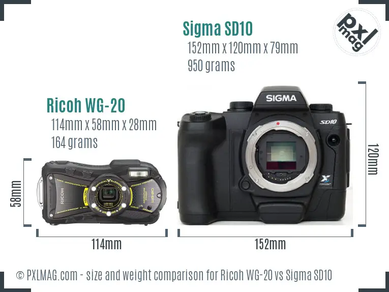 Ricoh WG-20 vs Sigma SD10 size comparison