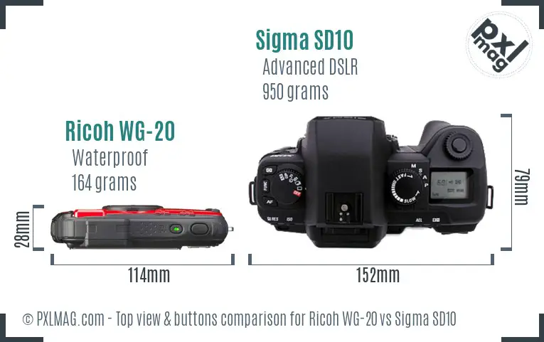 Ricoh WG-20 vs Sigma SD10 top view buttons comparison