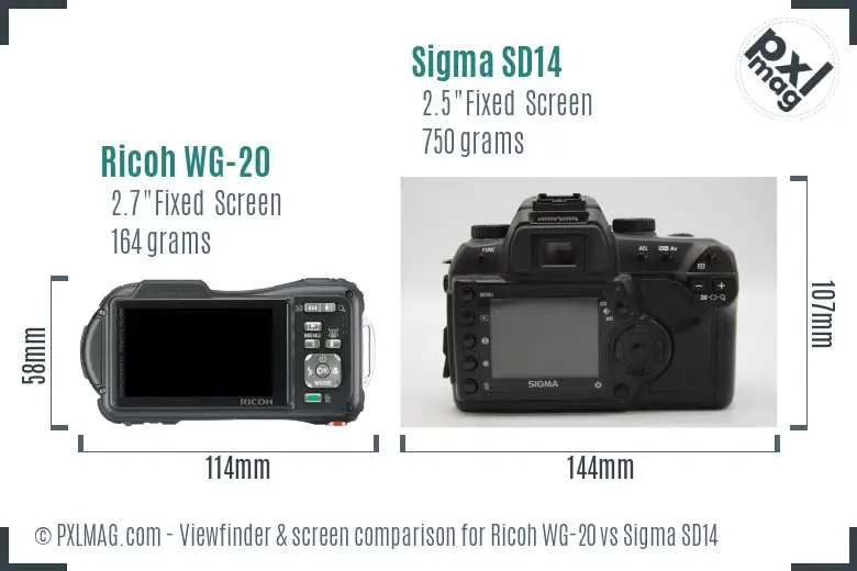 Ricoh WG-20 vs Sigma SD14 Screen and Viewfinder comparison