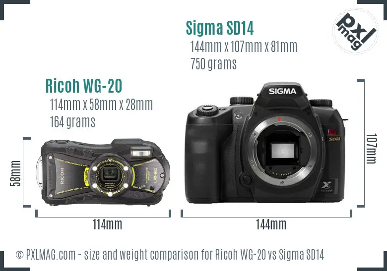 Ricoh WG-20 vs Sigma SD14 size comparison