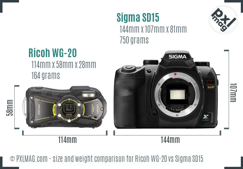 Ricoh WG-20 vs Sigma SD15 size comparison
