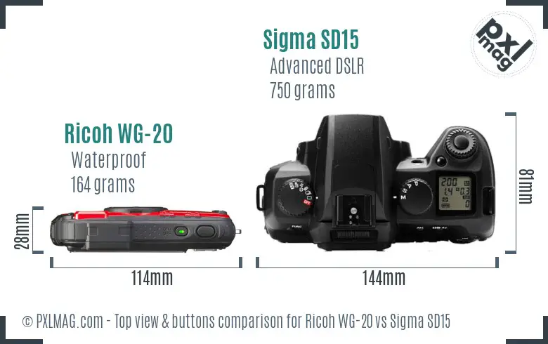 Ricoh WG-20 vs Sigma SD15 top view buttons comparison