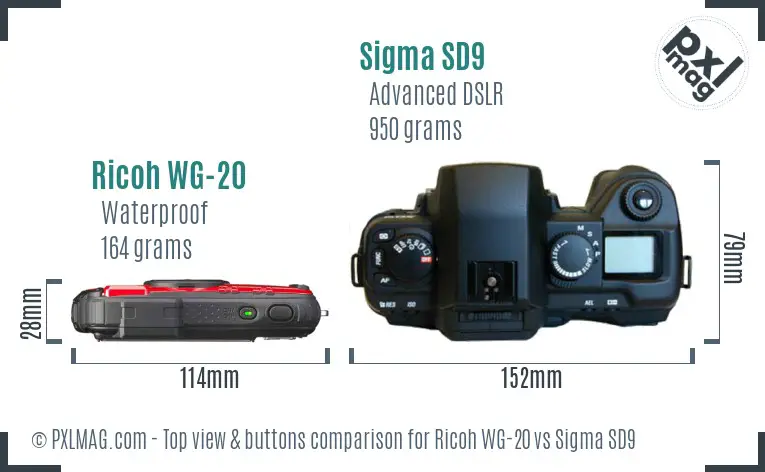Ricoh WG-20 vs Sigma SD9 top view buttons comparison