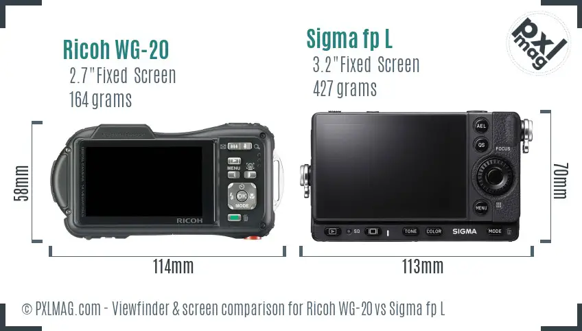 Ricoh WG-20 vs Sigma fp L Screen and Viewfinder comparison