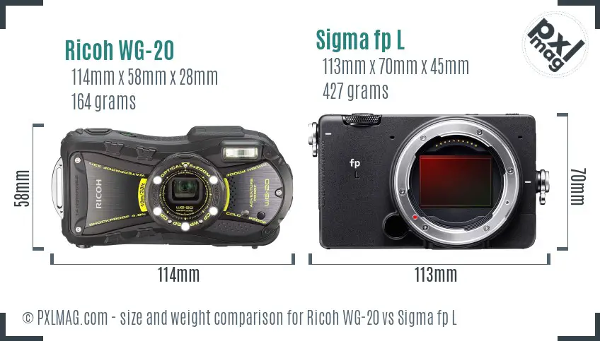 Ricoh WG-20 vs Sigma fp L size comparison