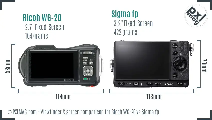 Ricoh WG-20 vs Sigma fp Screen and Viewfinder comparison