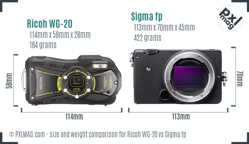 Ricoh WG-20 vs Sigma fp size comparison