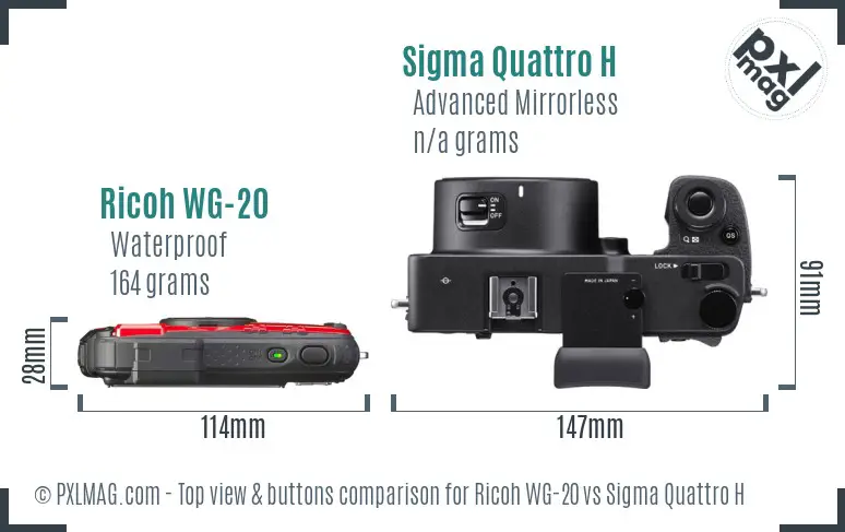 Ricoh WG-20 vs Sigma Quattro H top view buttons comparison