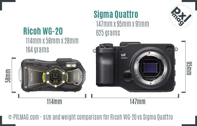 Ricoh WG-20 vs Sigma Quattro size comparison