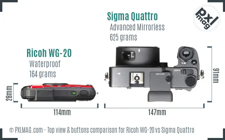 Ricoh WG-20 vs Sigma Quattro top view buttons comparison