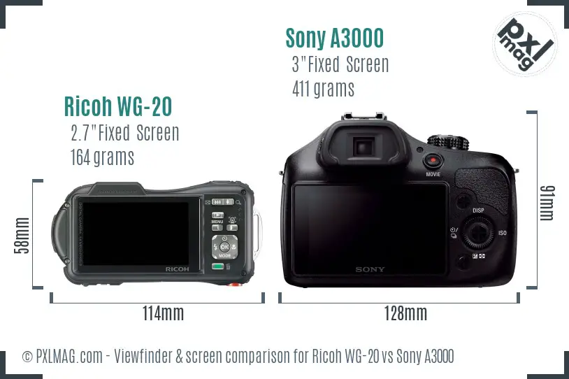 Ricoh WG-20 vs Sony A3000 Screen and Viewfinder comparison