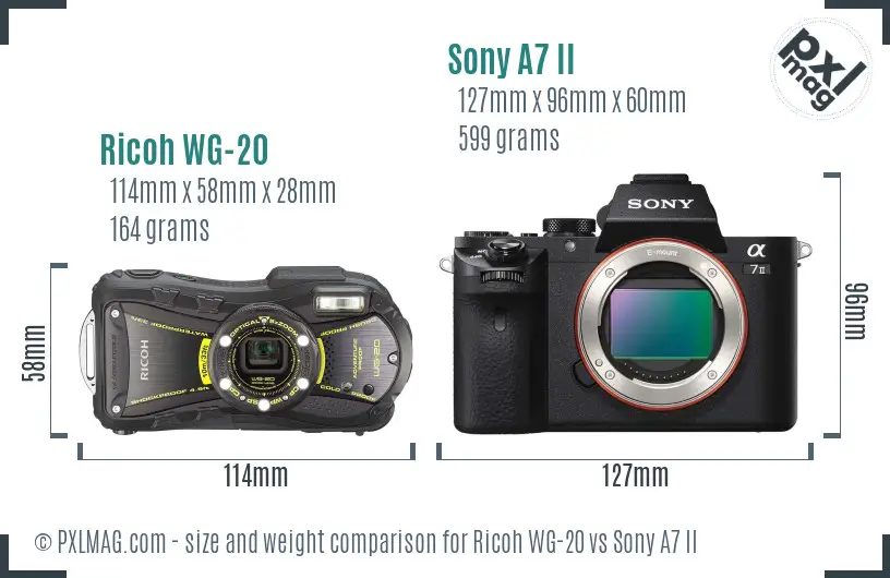 Ricoh WG-20 vs Sony A7 II size comparison