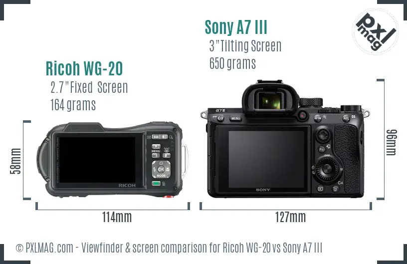 Ricoh WG-20 vs Sony A7 III Screen and Viewfinder comparison