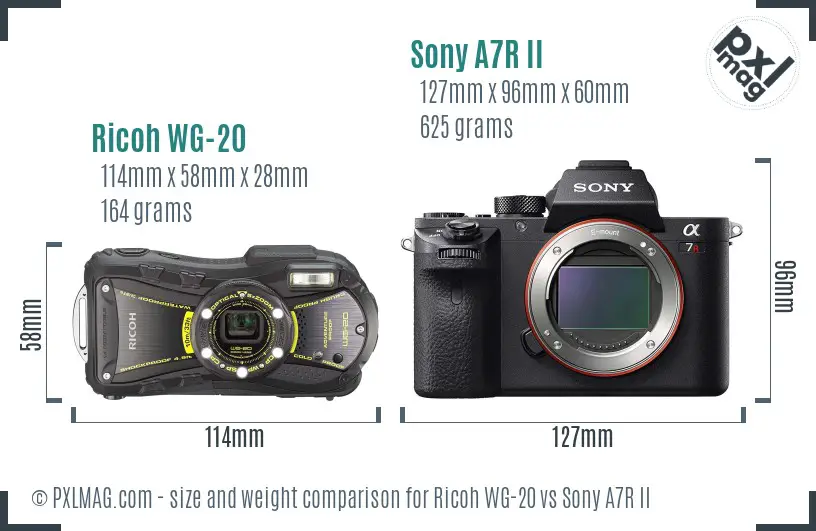 Ricoh WG-20 vs Sony A7R II size comparison
