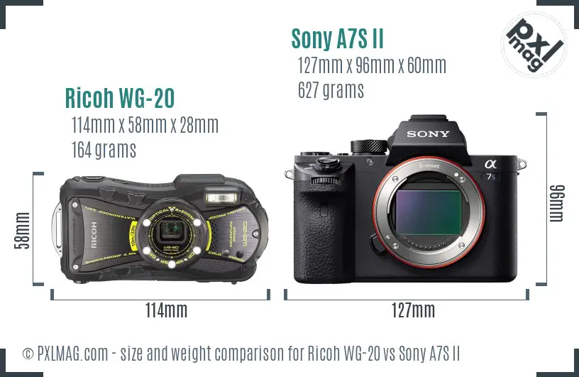 Ricoh WG-20 vs Sony A7S II size comparison