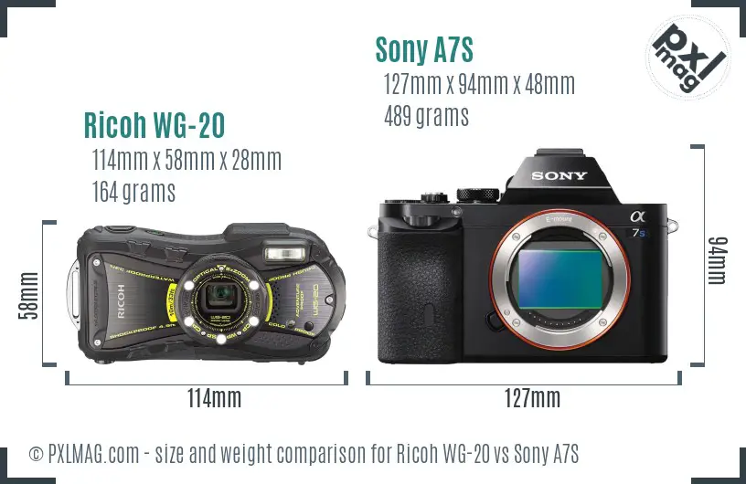 Ricoh WG-20 vs Sony A7S size comparison