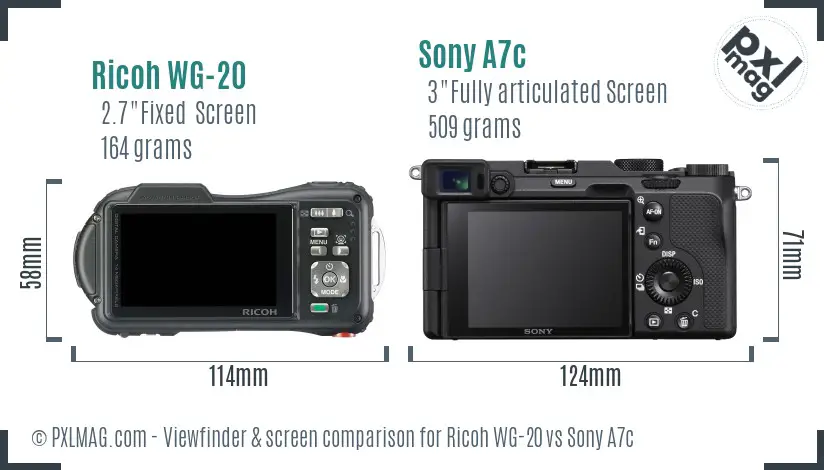 Ricoh WG-20 vs Sony A7c Screen and Viewfinder comparison