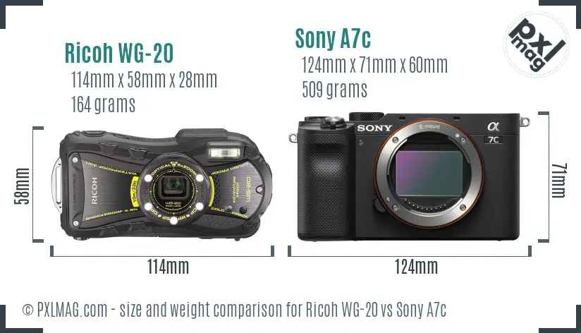 Ricoh WG-20 vs Sony A7c size comparison