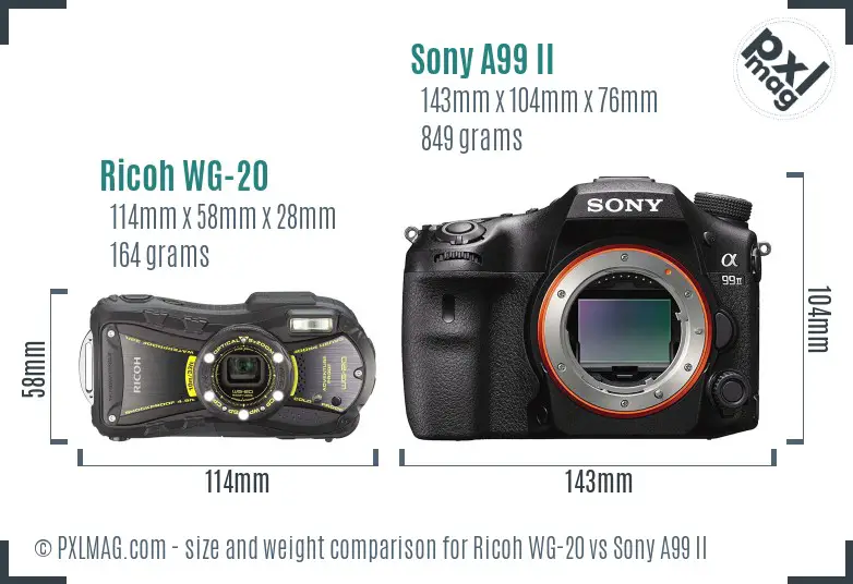 Ricoh WG-20 vs Sony A99 II size comparison Ricoh WG-20 vs Sony A99 II size comparison
