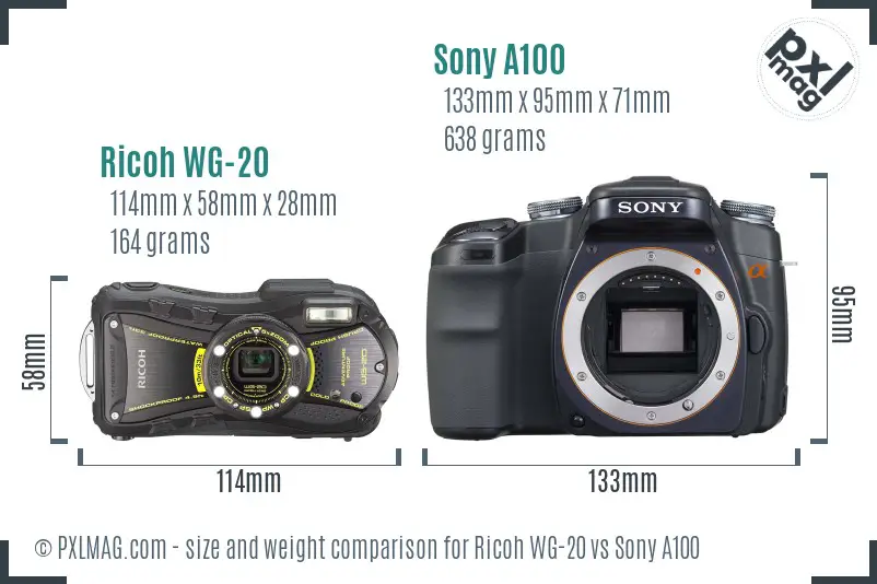 Ricoh WG-20 vs Sony A100 size comparison Ricoh WG-20 vs Sony A100 size comparison