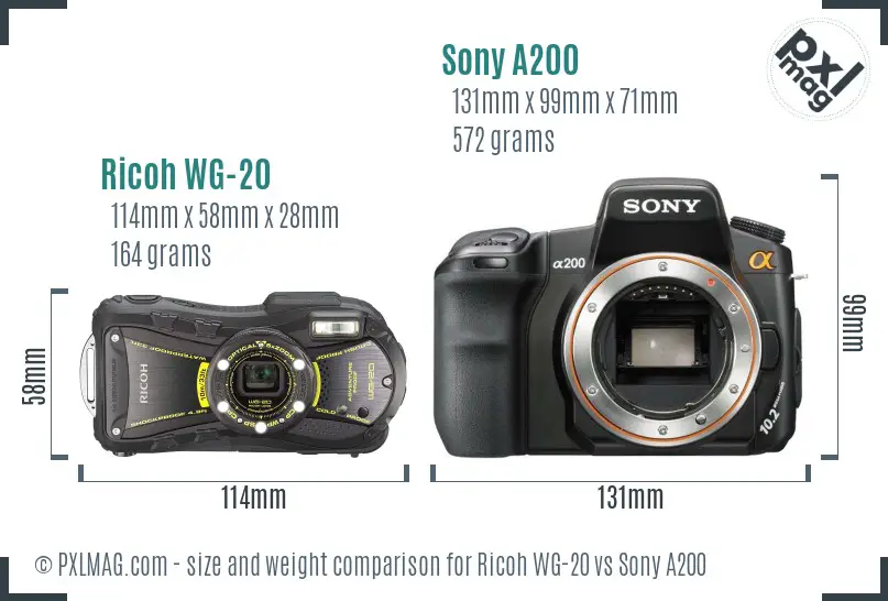 Ricoh WG-20 vs Sony A200 size comparison Ricoh WG-20 vs Sony A200 size comparison