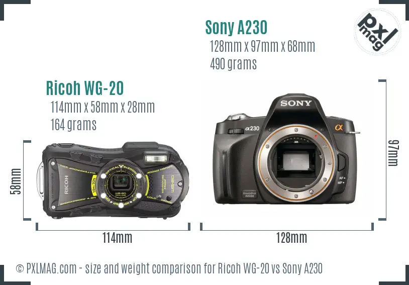 Ricoh WG-20 vs Sony A230 size comparison Ricoh WG-20 vs Sony A230 size comparison