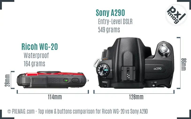 Ricoh WG-20 vs Sony A290 top view buttons comparison