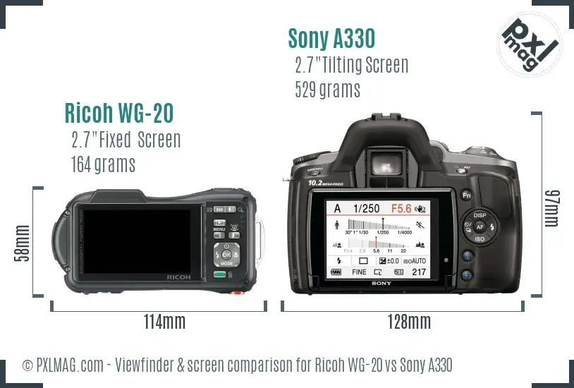 Ricoh WG-20 vs Sony A330 Screen and Viewfinder comparison