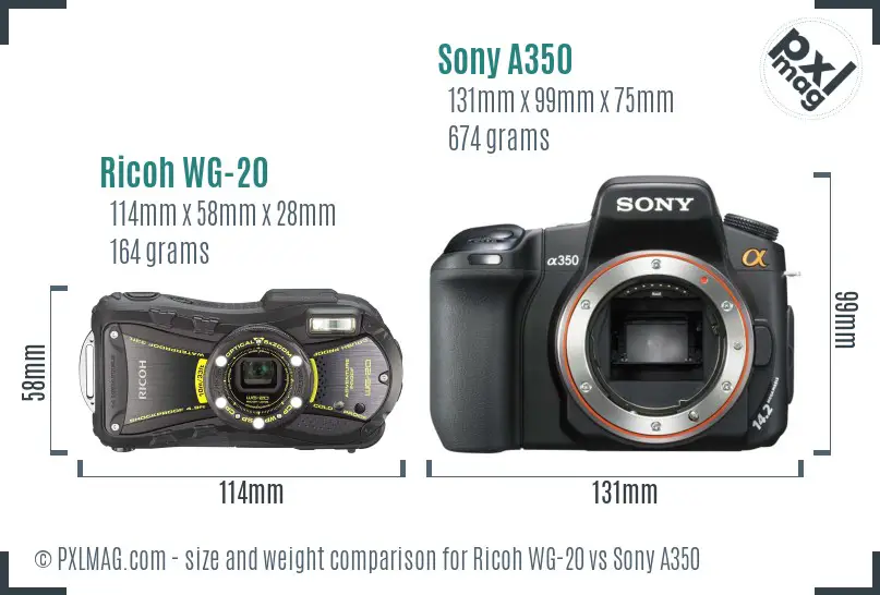 Ricoh WG-20 vs Sony A350 size comparison