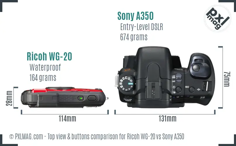 Ricoh WG-20 vs Sony A350 top view buttons comparison