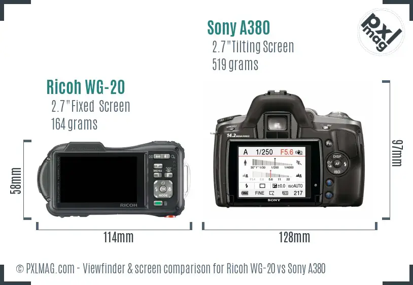 Ricoh WG-20 vs Sony A380 Screen and Viewfinder comparison