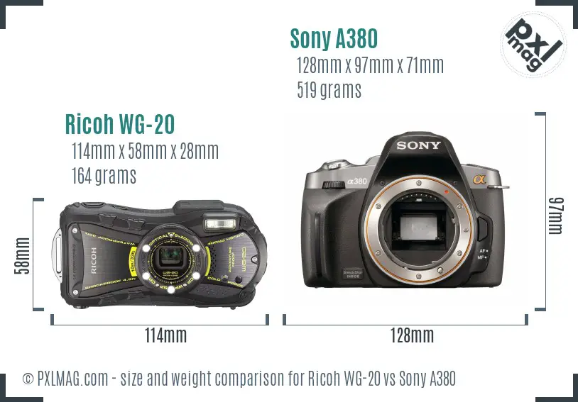 Ricoh WG-20 vs Sony A380 size comparison