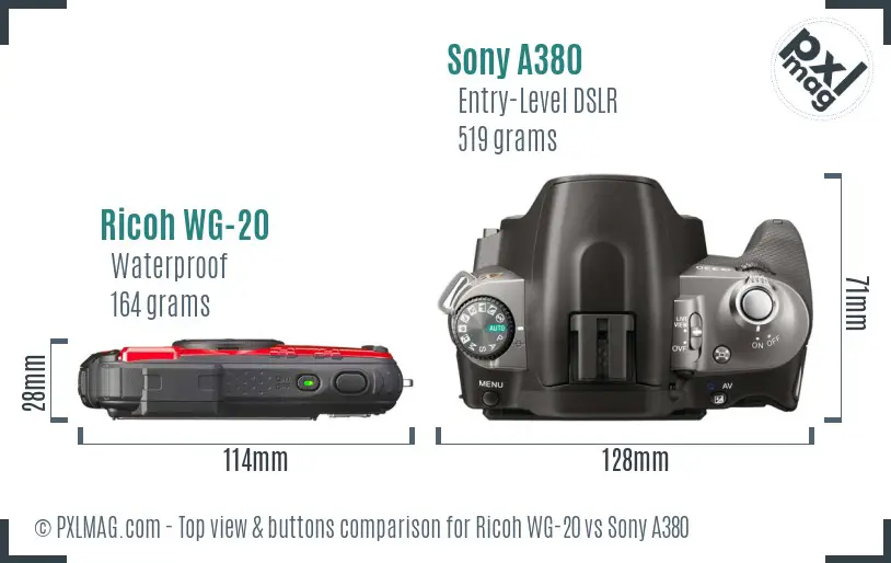 Ricoh WG-20 vs Sony A380 top view buttons comparison